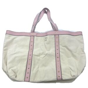 Victoria's Secret Tote Beige & Pink Weekender Tote Getaway Bag Love‎ Victoria
